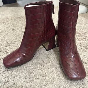 Burgundy Vegan Booties by Topshop, Size 9